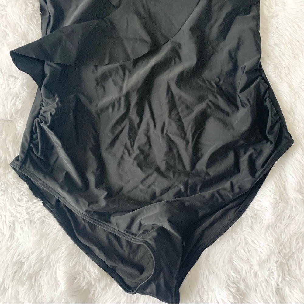 Maternity Swimsuit Ruffle Flounce Falbala Halter Monokini Black Deep V Neck - Picture 4 of 8